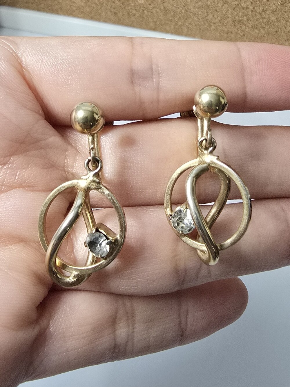Alice Gold-Tone Knot Drop Earrings with Clear Stone, Screw Back